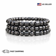 3 Pcs  Magnetic Therapy Weight Loss Hematite Stone Beads Bracelet Jewelry