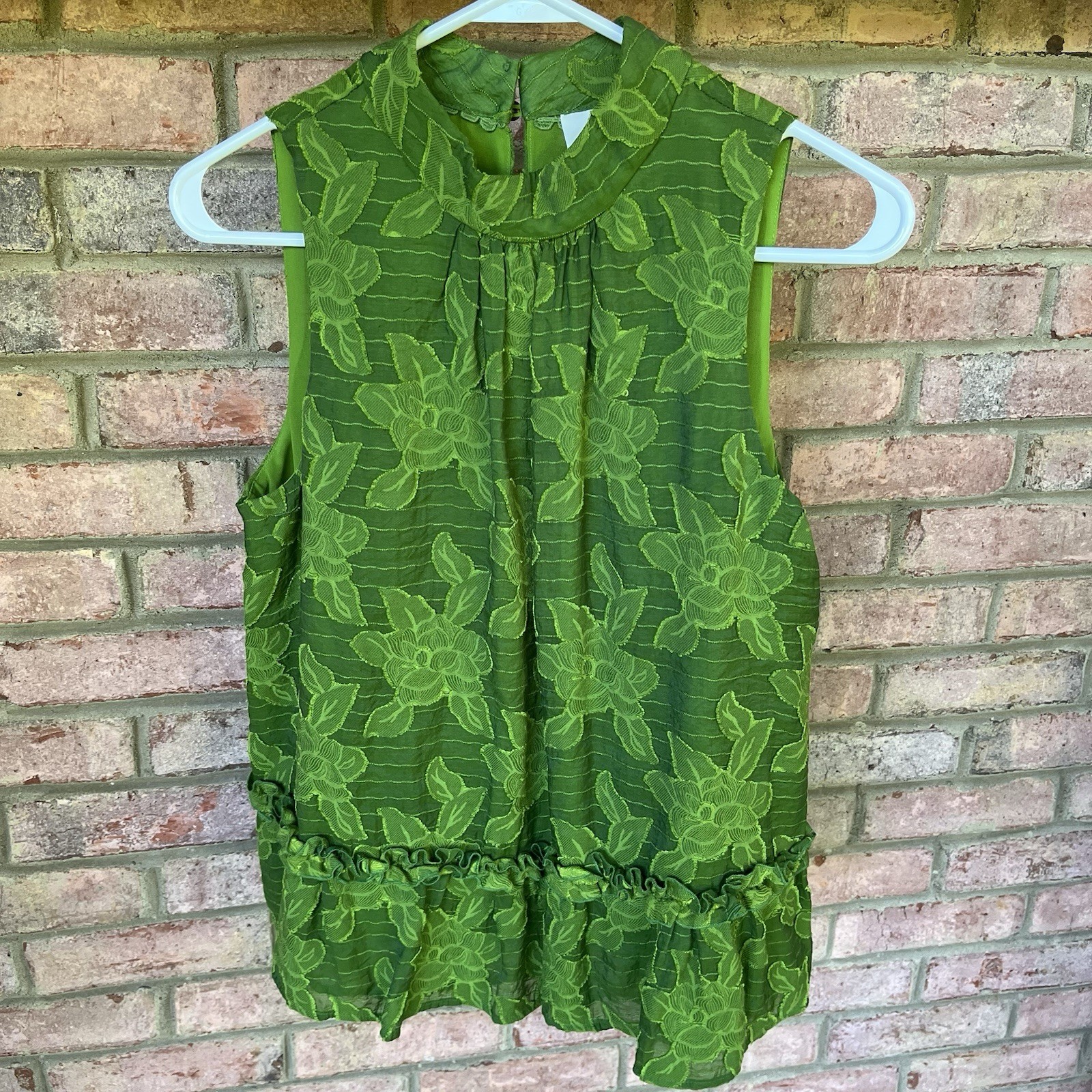 Anthropologie Maeve Savannah Swing Floral Lime Gr… - image 1