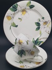 Bone China Tea Cup Saucer & Plate Set by Jane Asher Influence - Camellia Pattern