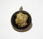 1921 MORGAN STERLING SILVER DOLLAR - COIN PENDANT - ENAMEL