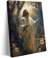 Jesus Canvas Wall Art Christian Wall Decor Picture 12x16in-Canvas Jesus Prays