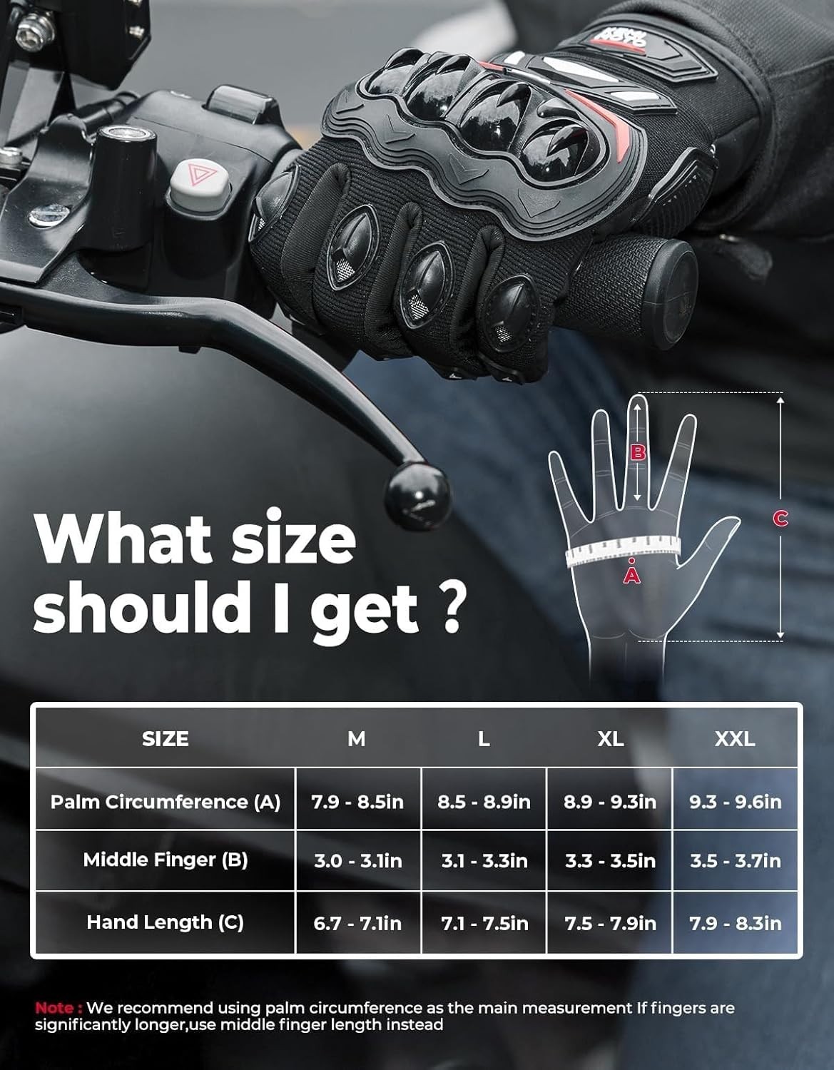 Durable Touchscreen Motorcycle Gloves for Men, Abrasion-Resistant, Black, Medium