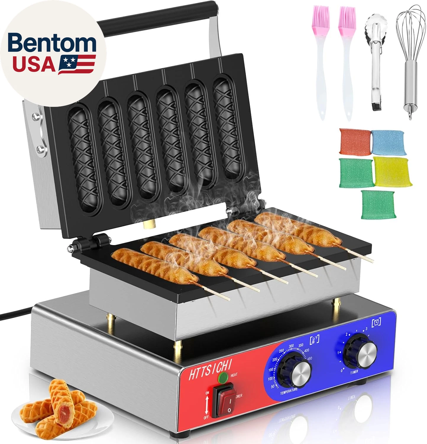 Waffle Stick Maker -Commercial Corn Dog Maker W/Non-Stick Baking Pans, 550 ℉ Tem