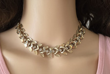 Signed Rhinestone Choker, Clear Crystal Gold Designer Necklace