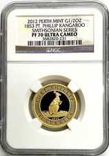 2012 GOLD PERTH MINT 1/2 oz NGC PF 70 SMITHSONIAN SERIES 1853 PHILLIP KANGAROO 5710.00 per troy oz