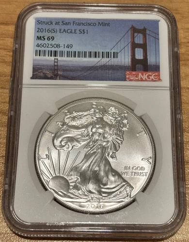 2016(S) Silver Eagle - NGC MS69 Struck at San Francisco Mint Golden Gate Bridge