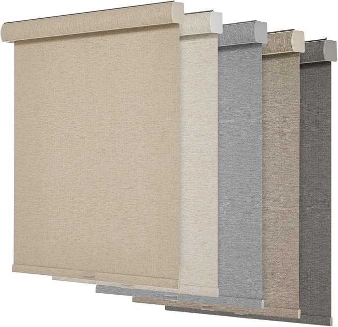 Blackout Beige Linen Natural Woven METechs Custom Size Cordless Roller Shades