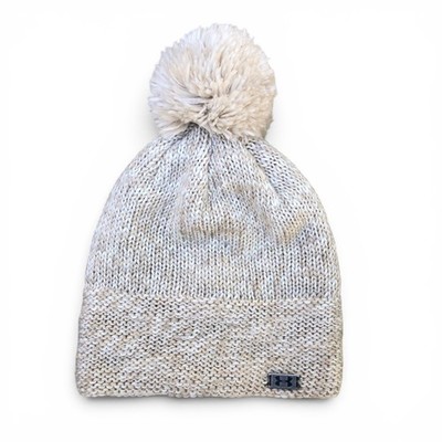 UNDER ARMOUR Knit Pom Beanie Hat Women's Beige Cap