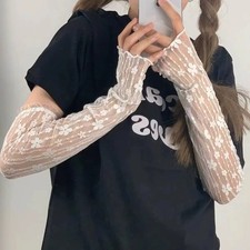 1Pair Women Lace Hollow-Out Fingerless Gloves Mesh Breathable Sun Protection Sle