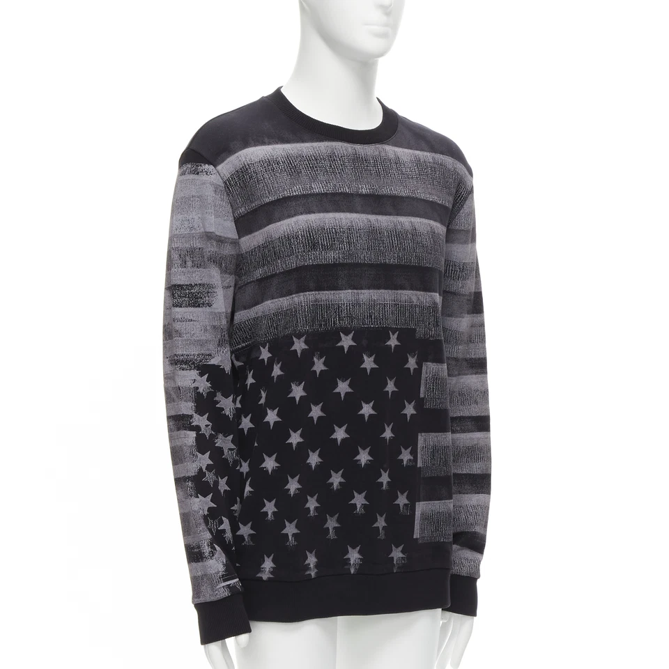 GIVENCHY Riccardo Tisci grey Americana flag distressed cotton crew sweater M - Image 3 of 4