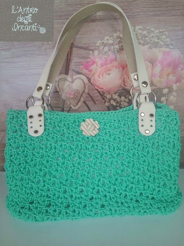 Borsa verde tiffany uncinetto crochet fatta a mano andade borsetta borsa  spalla | eBay