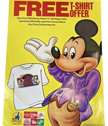 Walt Disney World Coca Cola Mickey Mouse Poster 15th Birthday Celebration 1987