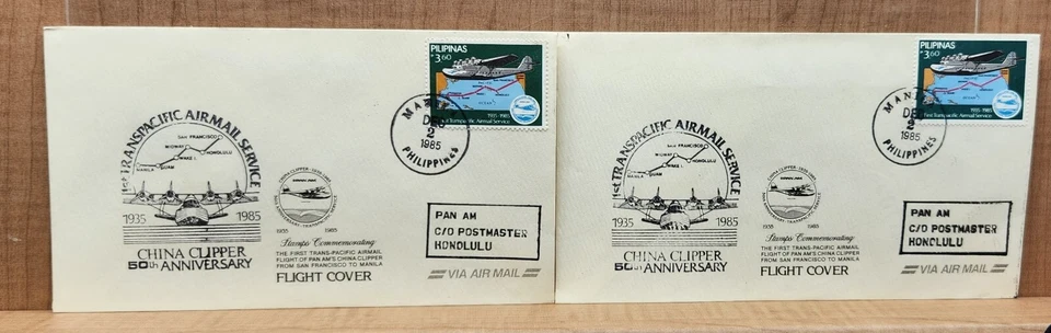 Trans Pacific Airmail Service Envelopes China Clipper Honolulu Philippines 1985 - Image 4 of 4