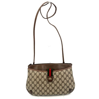 Vintage GUCCI  Shoulder Bag Sherry Line Brown PVC Leather Authentic