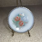G696~  Pairpoint Glass Cup Plate Green Milkglass Roses  Vintage 3 1/2"