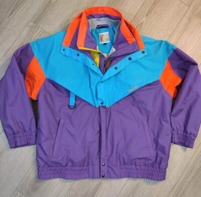 HTF Mens L Style Auto Design Racing '80s Jacket Color Block Purple