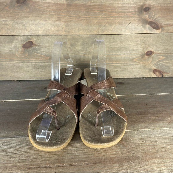 Scarpe marroni Merrell Alyssum da donna taglia 9 pelle con cinturino comfort zeppa