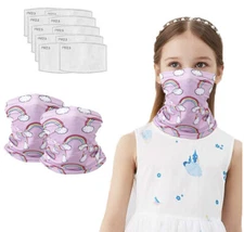 Kids Genovega Filter Bandana Tube Masks Pink W/ Rainbows 2 Pack + 10 Filters