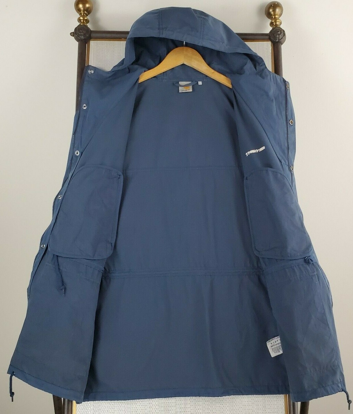 Rare CARHARTT WIP Size Large Battle Parka Mens Blue Canvas Field Jacket Coat image 9