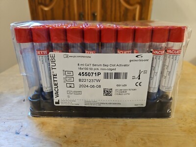 Vacuette 455071P 8ml CAT Serum Clot Activator Tubes 50pcs Exp:06/2024 New