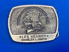 Vintage North American Hunting Club Life Member Belt Buckle Eagle W/ Arrows Gun 