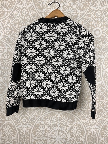 Black Lands' End Kids Nordic Fair Isle Zip Cardigan Elbow Patch Sweater M 10-12 - Picture 5 of 8