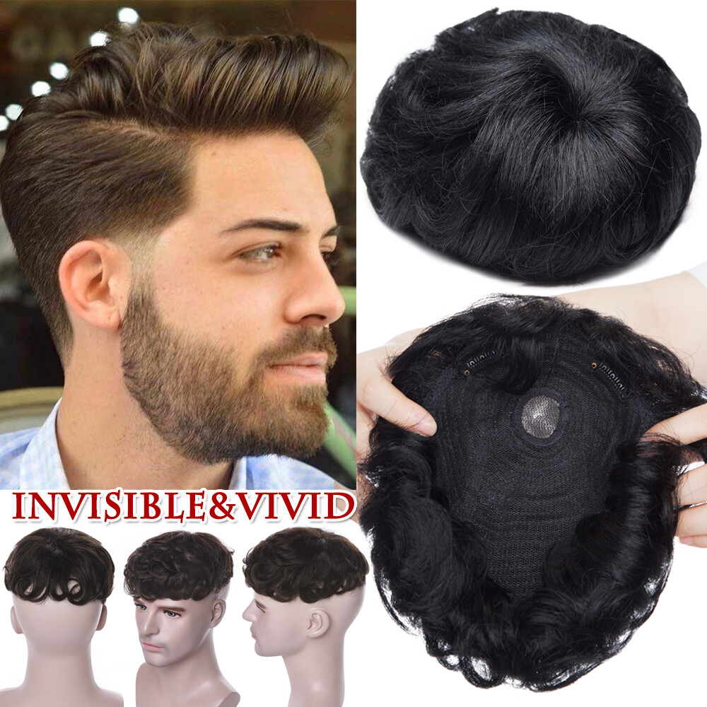 Mens Hair Loss Solution Hair Patch Hair Wigs 100% Human Hair Toupee Full PU  Base