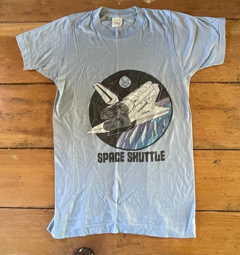 Vintage Single Stitch 1980's Blue NASA Space Shuttle T-Shirt Size Small