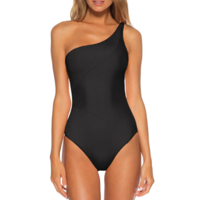 Becca Fine Line One Shoulder Black One Piece Swimsuit Women's Size L L53848