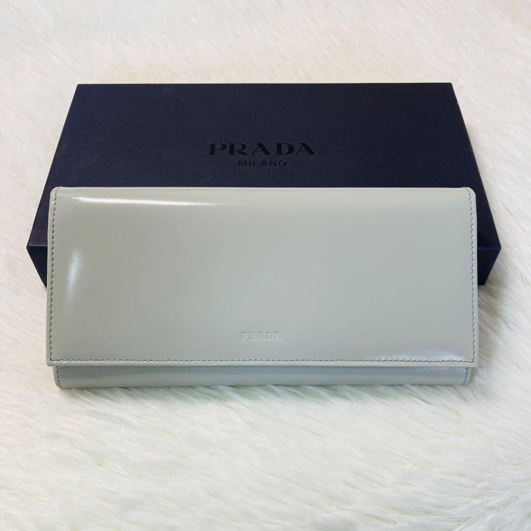Prada long wallet patent white ivory white Authentic