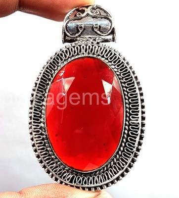 Natural Red Ruby Oval Cut 108Ct Pendant in 925 Sterling Silver Gems Jewelry 5ARM