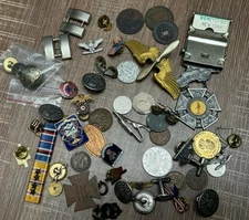 Lot Of Vintage Ww2/post Military Army Air Force Pins, Jewelry, Foreign Coins Etc