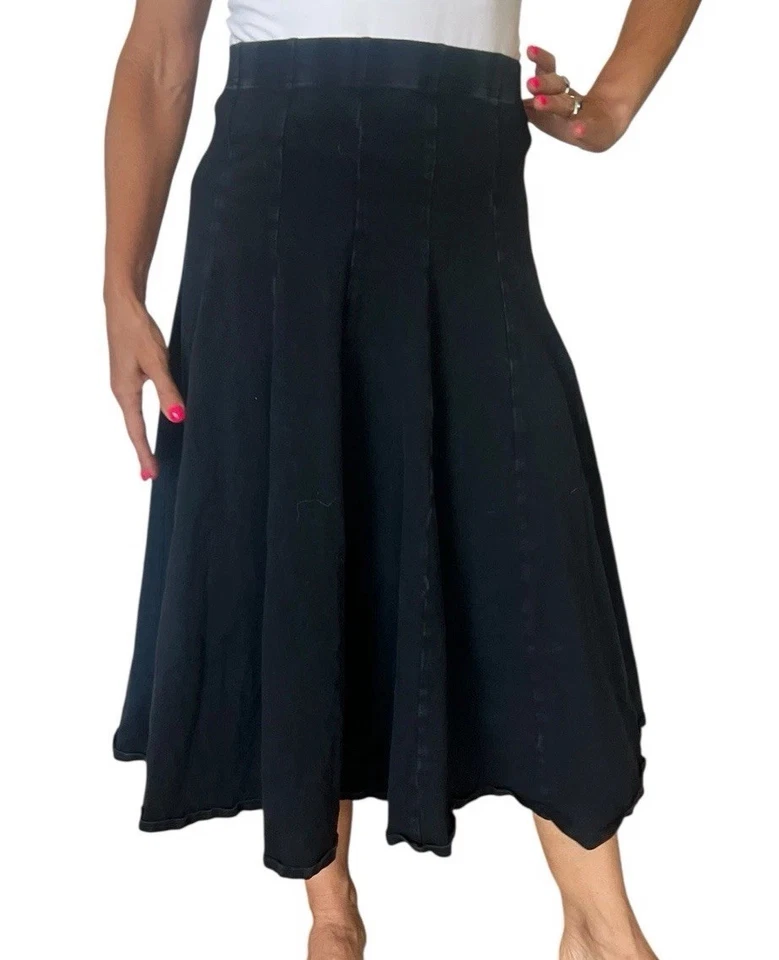 HARD TAIL FOREVER WOMEN'S BLACK PULL ON PANEL SWING FLARE MIDI SKIRT W-697 S - Image 3 of 4