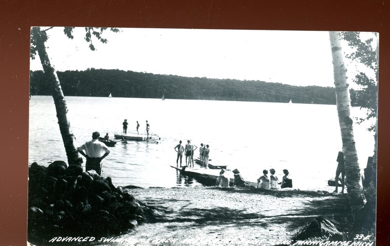 REAL PHOTO-Michigan-Michigamme-advanced swimmers area-Presbytery Point-1966