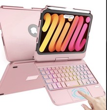 Pink Keyboard Folio Case Bluetooth Backlit Keyboard Touchpad for iPad mini