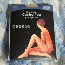 NEW George Fashion Silky Sheer Control Top Sandalfoot Pantyhose Nude Medium Tall
