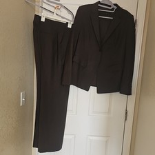 Ann Taylor Brown Virgin Wool Blend Pant Suit Set 8 Women's Lined Stretch