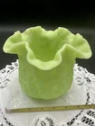 Fenton Green Poppy Show Vase Custard Glass Vintage Incredible - 5.5in