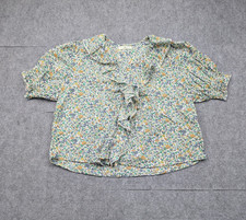 Natural Life Blouse Women Medium Floral Boho Cottage Western Ruffle Cotton Green