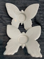 Pair of White Butterfly-shaped Tea Ceramic Light Holders. Home Decor Gift Idea