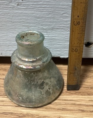 Antique Iridescent Clear Sheered Lip Cone Ring Shoulder 19th C Ink Well Bottle