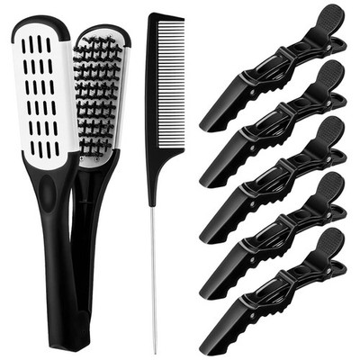 Hair Straightening Boar Bristle Clamp Hair Comb, 5 Pieces Alligator Hair