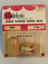 Vtg Butterfly Hand Painted Wood Bead Macrame Mangelsen's New NOS MCM 2 Beads