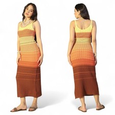 Women's Summer Dress Midi Striped Knit Bodycon Ruched Strappy Beach Holiday Dres