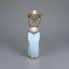 2pc Crop Top Blue Rhinestone Bling Mermaid Gown Formal Prom Pageant Dress Sz 6