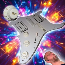 Loaded 3ply White on White Strat Style Pickguard - HSH - #UVAVU Screamin Overdri