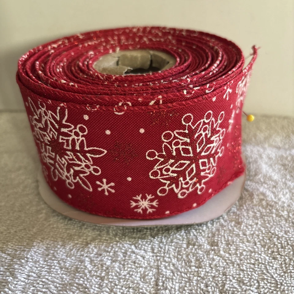 Winter Wonder Red Snowflake Ribbon 2.5 In x 30 Ft Christmas Holiday - Image 2 of 3