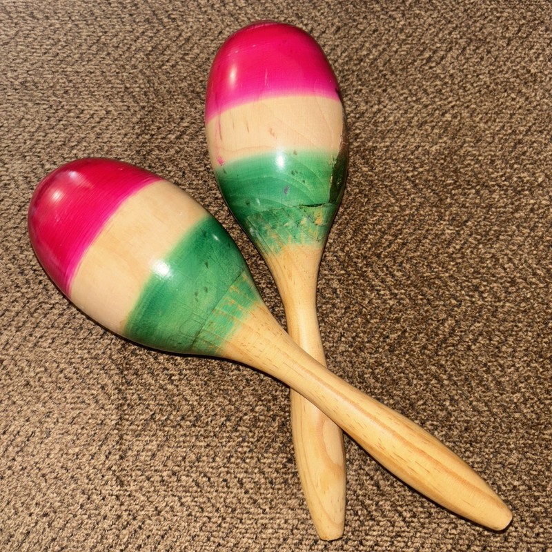 Pair Set of Two Wooden Maraca's Medium Size 10” Length  Rumba Shakers