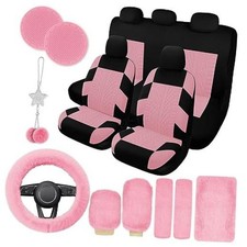 17 Car Seat Cover Full Set for Women,Universal Car Seat Patterned Pink