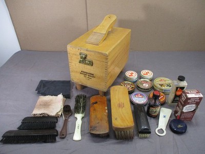 Vintage Esquire Shoe Valet Shoe Shine Box FILLED w/ Brushes